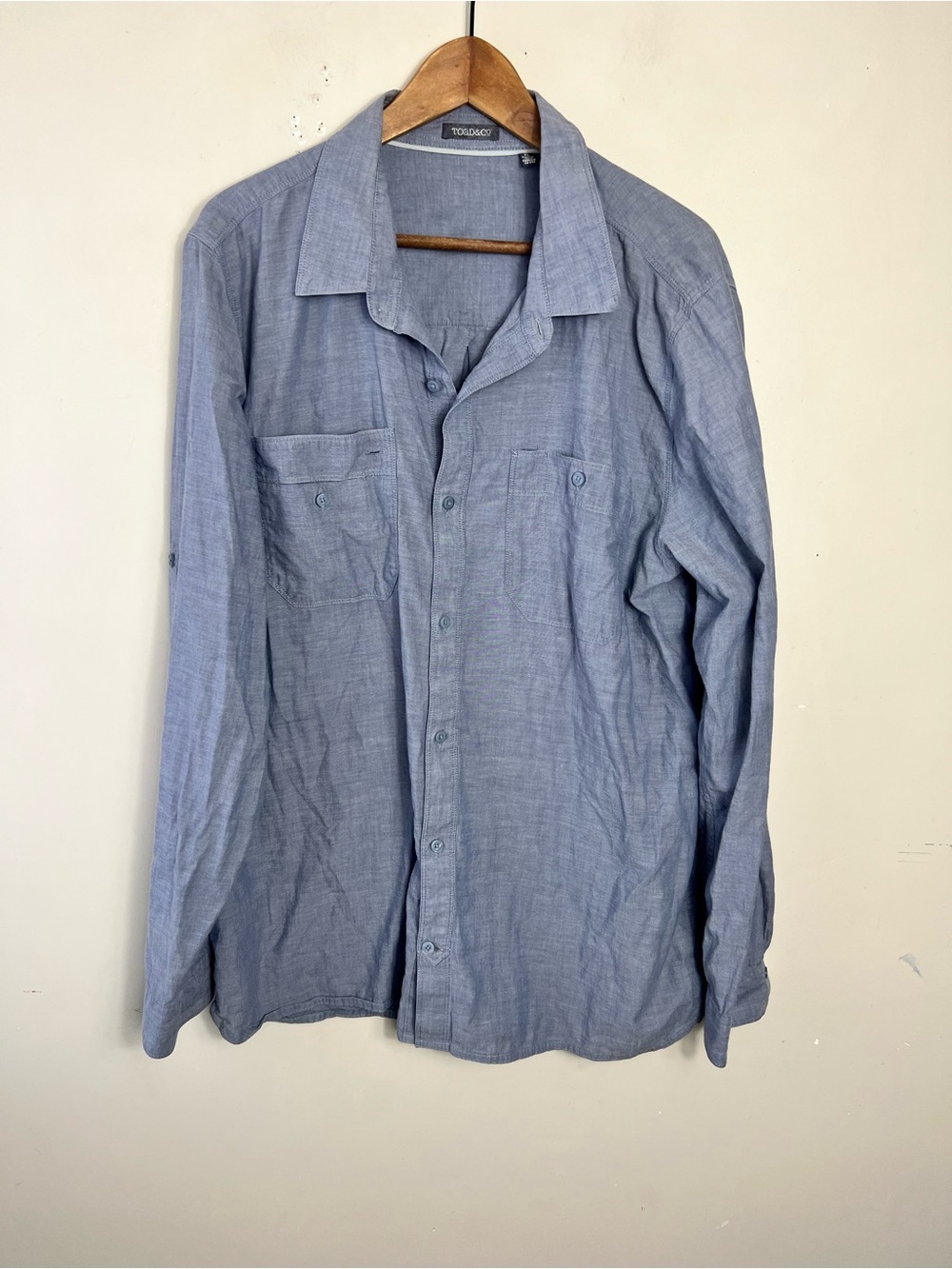 Toad & Co Men’s Size XL Button Down Shirt Blue Long Sleeve Top Organic Cotton